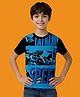 NUSYL Cotton Blend Knit Half Sleeves Car & Typography Printed Tee - Navy Blue