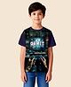 NUSYL Cotton Blend Knit Half Sleeves Games Text Printed Tee - Navy Blue