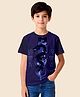 NUSYL Cotton Blend Knit Half Sleeves Dragon Printed Tee - Navy Blue