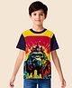 NUSYL Cotton Blend Knit Half Sleeves Animal King Printed Tee  - Multi Colour