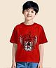 NUSYL Cotton Blend Knit Half Sleeves Guitar Printed Tee - Red