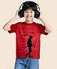 NUSYL Cotton Blend Knit Half Sleeves Ninja Boy Printed Tee - Red
