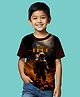 NUSYL Cotton Blend Knit Half Sleeves Space Theme Printed Tee - Brown