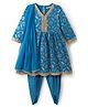 EARTHY TOUCH 100% Cotton Knit Full Sleeves Floral Foil Printed Kurta & Salwar Set With Dupatta - Blue