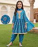 EARTHY TOUCH 100% Cotton Knit Full Sleeves Floral Foil Printed Kurta & Salwar Set With Dupatta - Blue