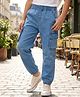Arias Cotton Lycra Woven Full Length Solid Color Denim Joggers with Stretch Cargo Pocket - Blue