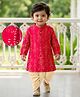 EARTHY TOUCH 100% Cotton Knit Full Sleeves Floral Foil Printed Kurta & Dhoti Set - Red