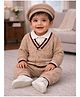 Little Surprise Box Blended Knitted Full Sleeves Cable Knit Designed Winter Shirt & Pants Set With Cap - Beige - Circumference -  14cm