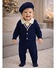 Little Surprise Box Blended Knitted Full Sleeves Cable Knit Designed Winter Shirt & Pants Set With Cap - Navy Blue - Circumference 14cm