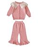 Little Surprise Box Blended Knit Lace Detailed Winter Top & Pant Set - Peach