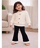 Little Surprise Box Blended Knit Full Sleeves Floral Applique Detailed Top With Pant Set - Cream