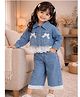 Little Surprise Box Blended Knit Full Sleeves Lace Detailed Winter Jacket & Pant Set - Blue