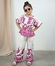 Cutiekins Rayon Woven Half Batwing Sleeves Floral Printed Top & Palazzo Set - Pink & Off White