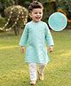 Babyhug Cotton Woven Full Sleeves Striped Kurta & Pyjama Set - Aqua Blue