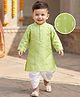 Babyhug Cotton Bled Woven Full Sleeves Kurta Dhoti Set with Floral Embroidery - Light Green