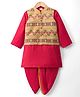 Babyhug Cotton Blend Woven Full Sleeves Kurta Dhoti Set With Sequinned Nehru Jacket - Red
