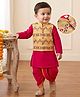 Babyhug Cotton Blend Woven Full Sleeves Kurta Dhoti Set With Sequinned Nehru Jacket - Red
