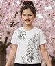 Arias 100% Cotton Knit Drop Shoulder Half Sleeves T-Shirt with Plant Print - White