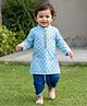 Babyhug Cambric Woven Full Sleeves Kurta Dhoti Set with Lurex Bobby Floral Print - Light Blue