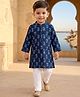 Babyhug Cambric Woven Full Sleeves Kurta Pajama Set with Motif Print - Royal Blue