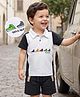 Mark & Mia Cotton Knit Half Sleeves Polo T-Shirt & Shorts Set with Shoe Print - Black & White