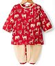Babyhug Cambric Woven Full Sleeves Kurta Dhoti Set With Animal Print - Red