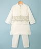 Babyhug Cotton Blend Woven Full Sleeves Solid Kurta Pyjama Set With Floral Embroidered & Sequinned Jacket- OffWhite