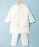 Babyhug Cotton Blend Woven Full Sleeves Solid Kurta Pyjama Set With Embroidered & Sequinned Jacket - OffWhite