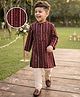 Babyhug Cotton Blend Woven Full Sleeves Embroidered & Sequinned Kurta Pyjama Set - Wine