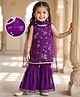 Babyhug Georgett Woven Sleeveless Floral Embroidered Kurti Gharara & Dupatta Set - Purple