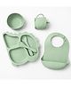 HONOR YOUR HOME 6 Pcs Silicone Baby Feeding Set, BPA Free & Microwave Safe Dinner Tableware Kit - Feeding Bowl, Suction Plate, Cup, Spoon, Fork & Bib for Kids (Green)