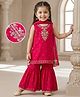Babyhug Cotton Blend Woven Sleeveless Kurti Gharara Set with Dupatta & Floral Embroidery - Fuchsia