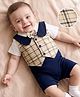 Mark & Mia Cotton Knit Half Sleeves Checks Party Romper With Bow Applique - Multicolor