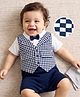 Mark & Mia Cotton Knit Half Sleeves Checks Party Romper With Bow Applique - Multicolor