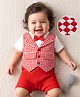 Mark & Mia Cotton Knit Half Sleeves Party Romper with Attached Checks Waistcoat & Bow Applique - Multicolor