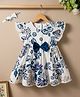 Mark & Mia Cotton Woven Half Sleeves Floral Printed Frock With Bow Applique & Headband - White
