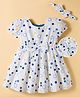 Mark & Mia Cotton Woven Half Sleeves Polka Dots Printed Frock  With Headband - White