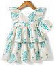 Mark & Mia Cotton Woven Half Sleeves Tropical Theme Printed Frock With Bow Detailing - White