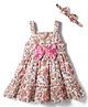 Mark & Mia Cotton Woven Sleeveless Floral Printed Frock With Bow Applique & Headband - Multicolour