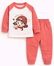 The little lookers Woollen Knit Full Raglan Sleeves Sweet Girl Text Printed Thermal Set - Red