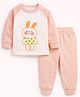 The little lookers Woollen Knit Full Raglan Sleeves Bunny Printed Thermal Set - Pink