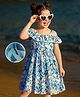 Mark & Mia Viscose Off Shoulder Sleeves Tropical Theme Printed Frock - Light Blue
