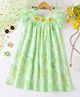 Mark & Mia Cotton Half Sleeves Floral Printed & Applique Frock With Sequins Detailing - Light Green