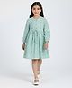 Bella Moda Cotton Woven Three Fourth Sleeves Floral Embroidered Dress - Blue