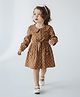 Bella Moda Cotton Woven Full Sleeves Heart Printed Dress - Brown