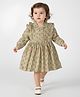 Bella Moda Cotton Woven Full Puffed Sleeves Floral Printed Dress - Beige
