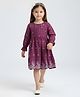Bella Moda Cotton Woven Full Sleeves Abstract Embroidered Dress - Wine