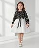 Bella Moda Net Woven Full Sleeves Leaves Embroidered Dress - White