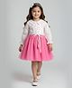 Bella Moda Net Woven Full Sleeves Abstract Embroidered Peter Pan Collar Dress - Pink