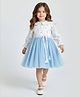 Bella Moda Net Woven Full Sleeves Abstract Embroidered Peter Pan Collar Dress - Blue